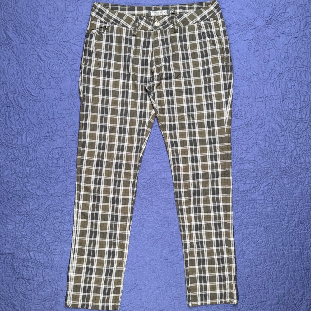 Lip Service Mens Plaid Punk Gothic Trousers Green Black White Mens 34x32 EUC